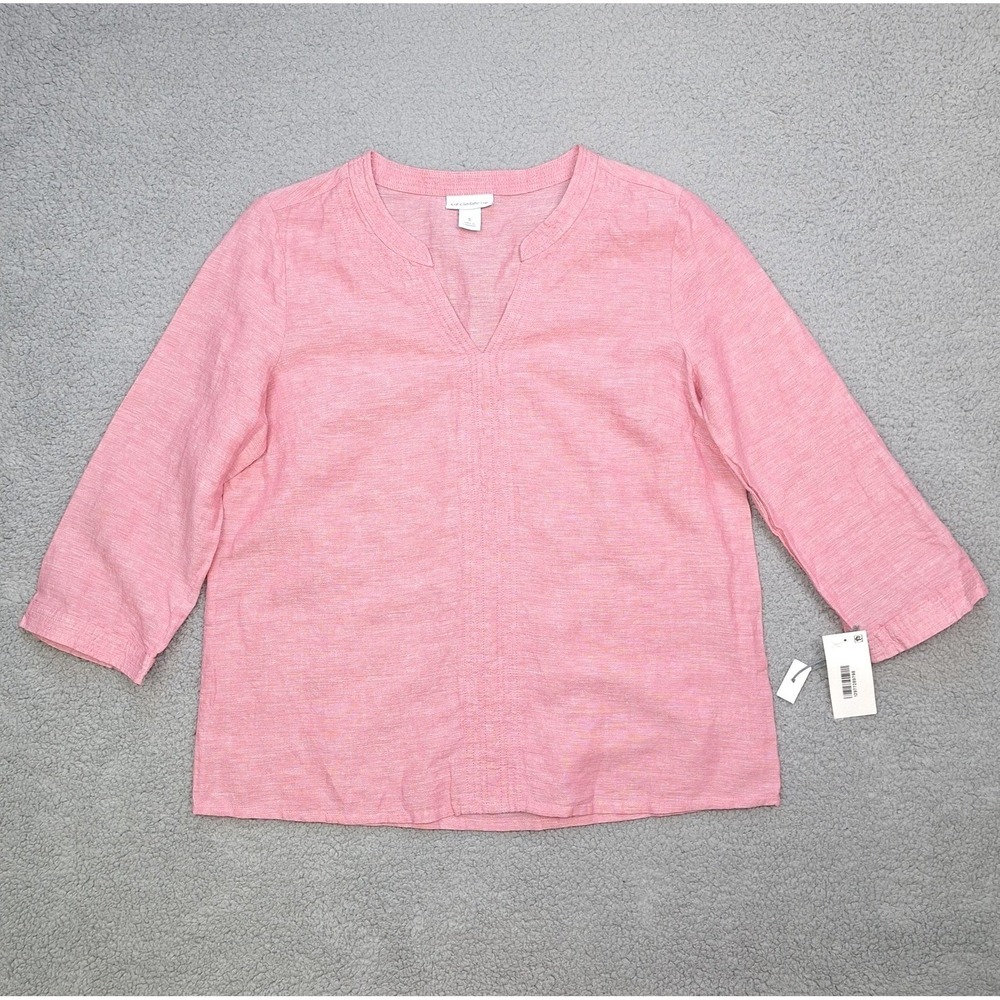 Liz Claiborne Shirt Womens Small Pink Linen Blend 3/4 Sleeve‎ Pullover NWT